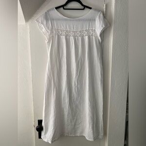 Vintage Italian White Cotton Sun Dress with Lace Detail